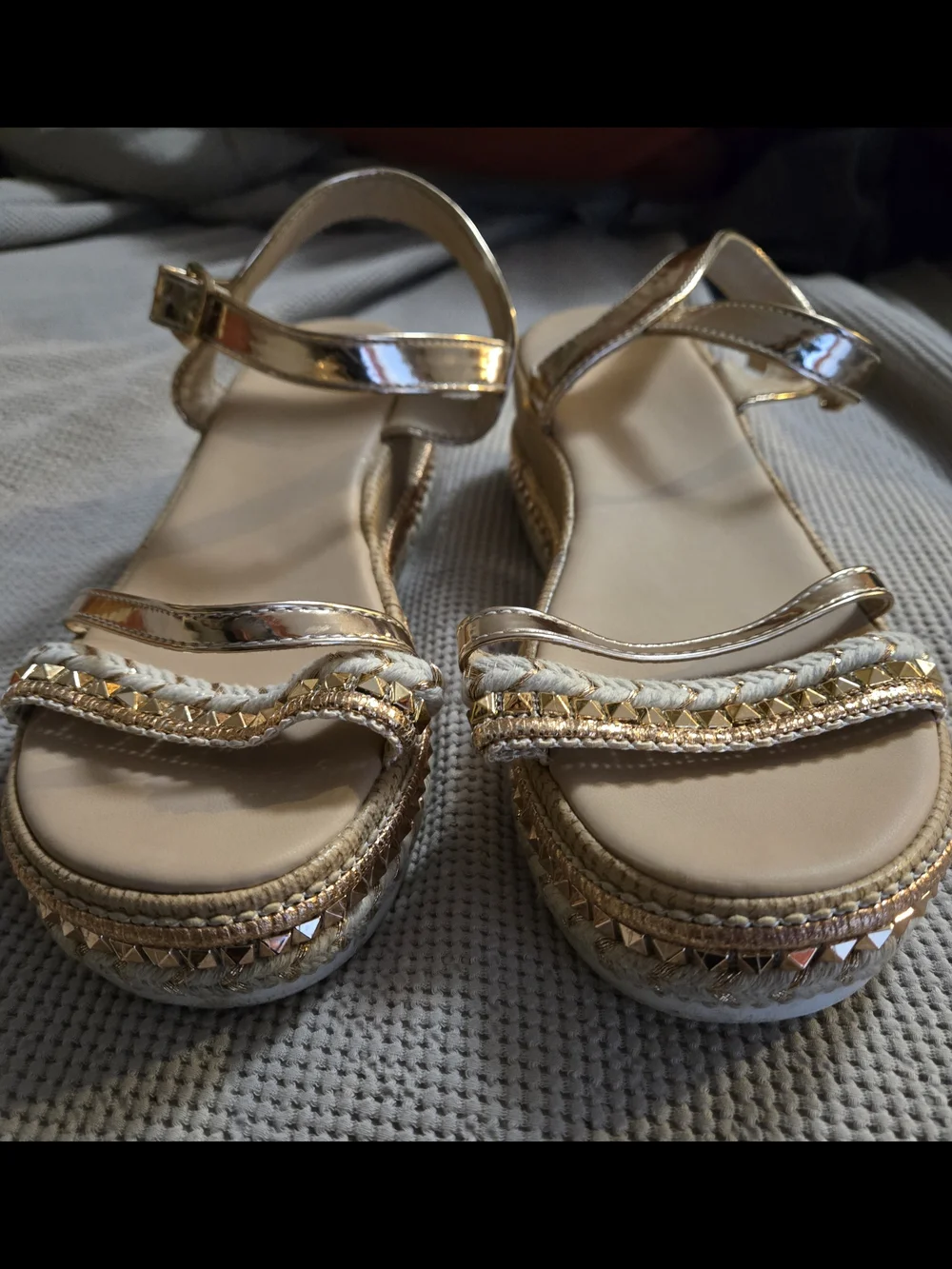 Women's Size 8 Rose Gold Metallic Platform Sandals Braided & Studded Sandals